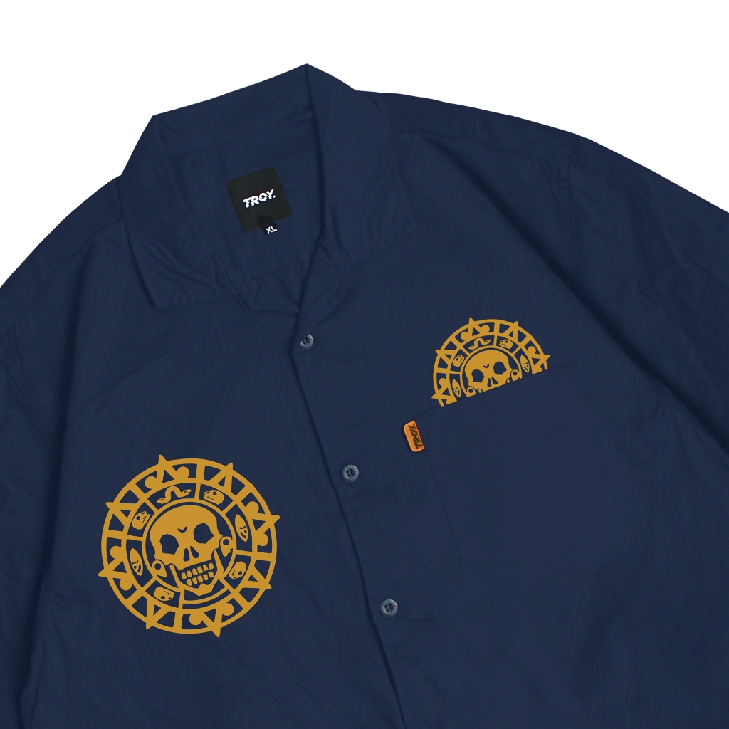Troy Company Short Shirt Navy Occult Skull - Kemeja Lengan Pendek Pria Biru Navy KMJ 2946