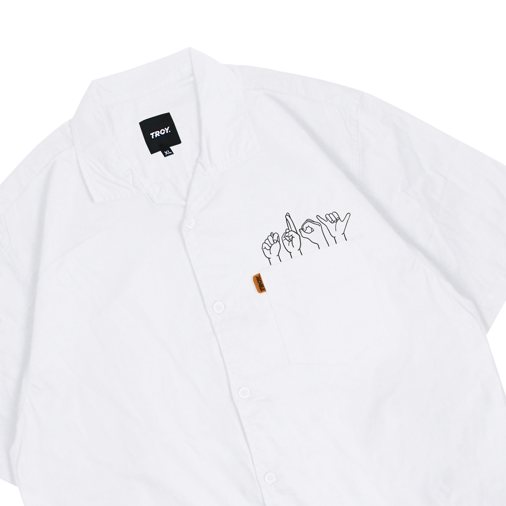 Troy Company Short Shirt White Hand Sign - Kemeja Lengan Pendek Pria Putih KMJ 2945