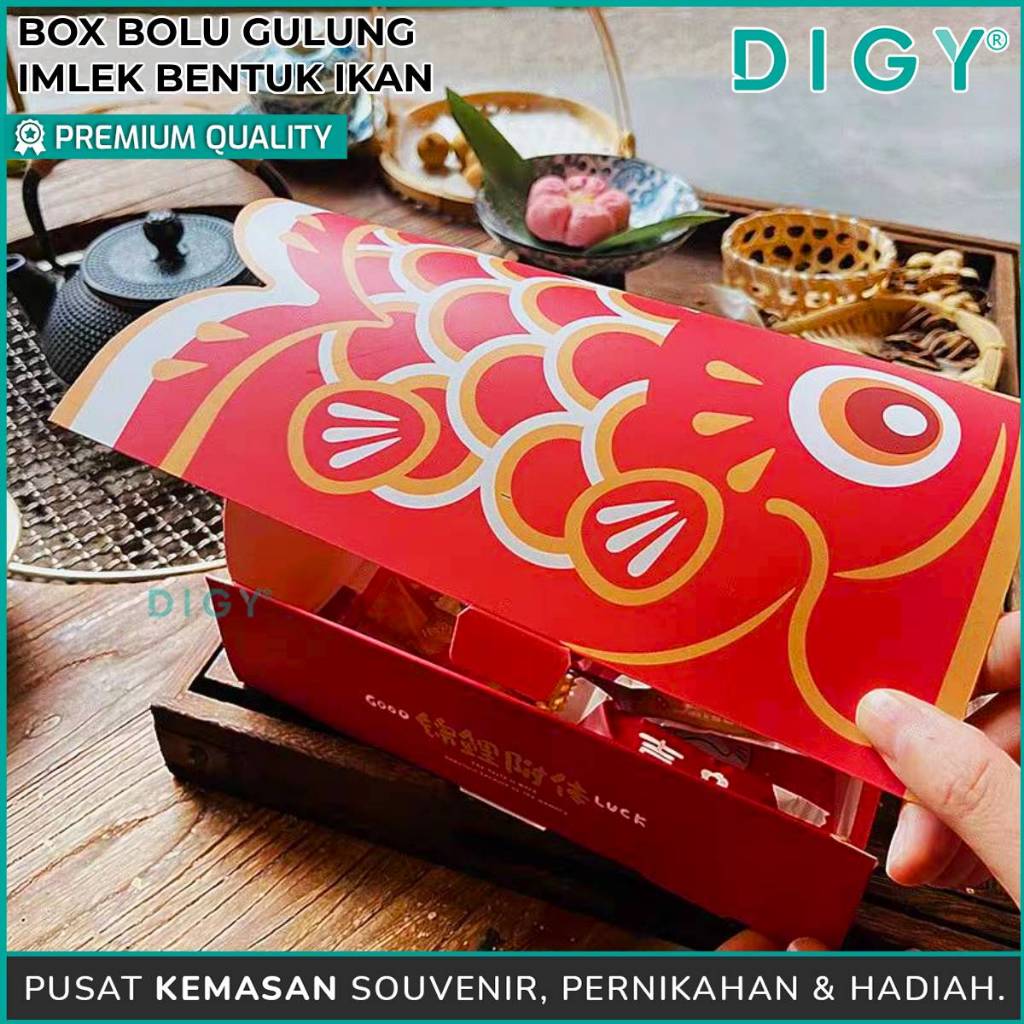 Box bulu Gulung Imlek Bentuk ikan /Box Kue Bolu Gulung Sincia / Kotak Imlek Bentuk Ikan / Box Bolu G