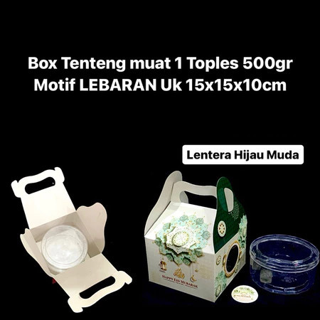 

( 5 pcs ) gable box lebaran jendela mika muat 1 toples bulat kuker 500gram dus tenteng window motif lentera 15x15x10 cm