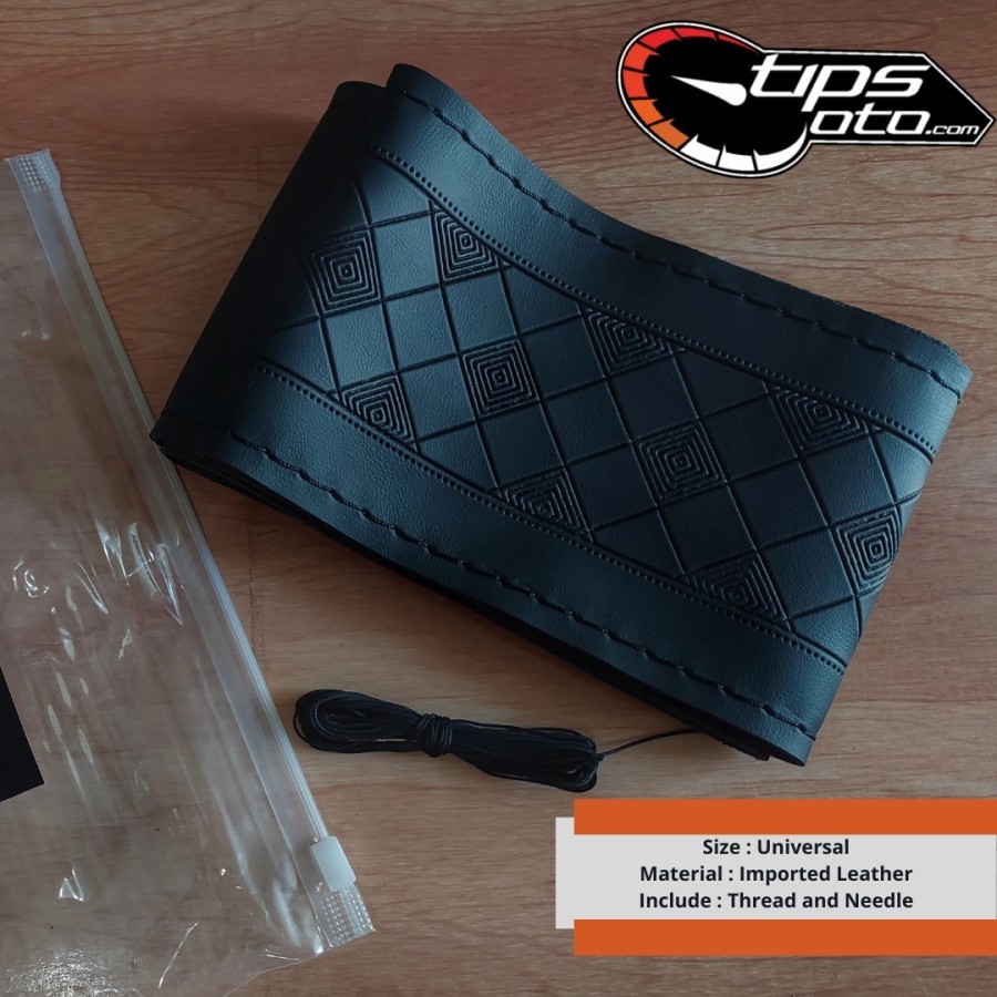 Cover Sarung Setir Stir Mobil DIY Jahit Sendiri + ALat Jahit Hitam