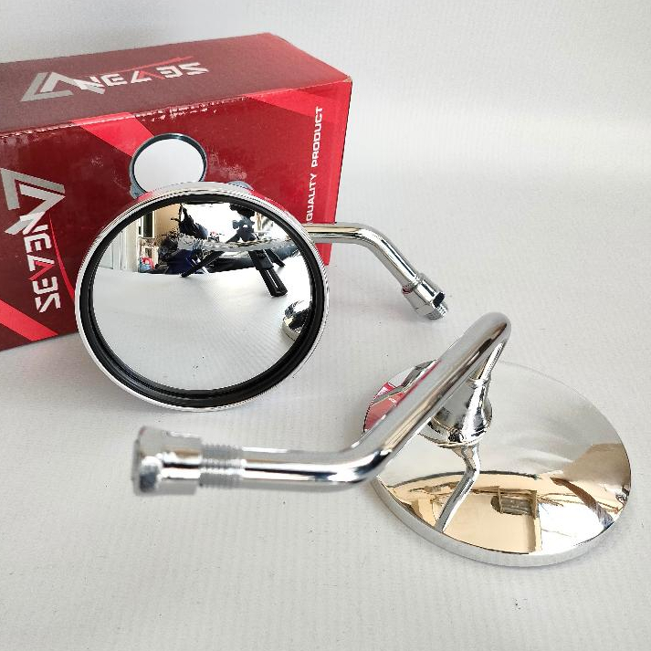 DISKON SPION RETRO MINI PENDEK BULAT KACA CEMBUNG PUTIH UNIVERSAL MOTOR