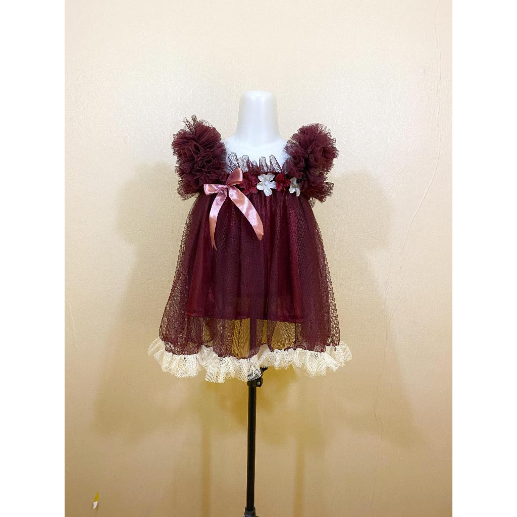 JOYKIDS DRESS ANAK BURGUNDY GAUN ANAK BURGUNDY CANTIK VIRAL KEKINIAN