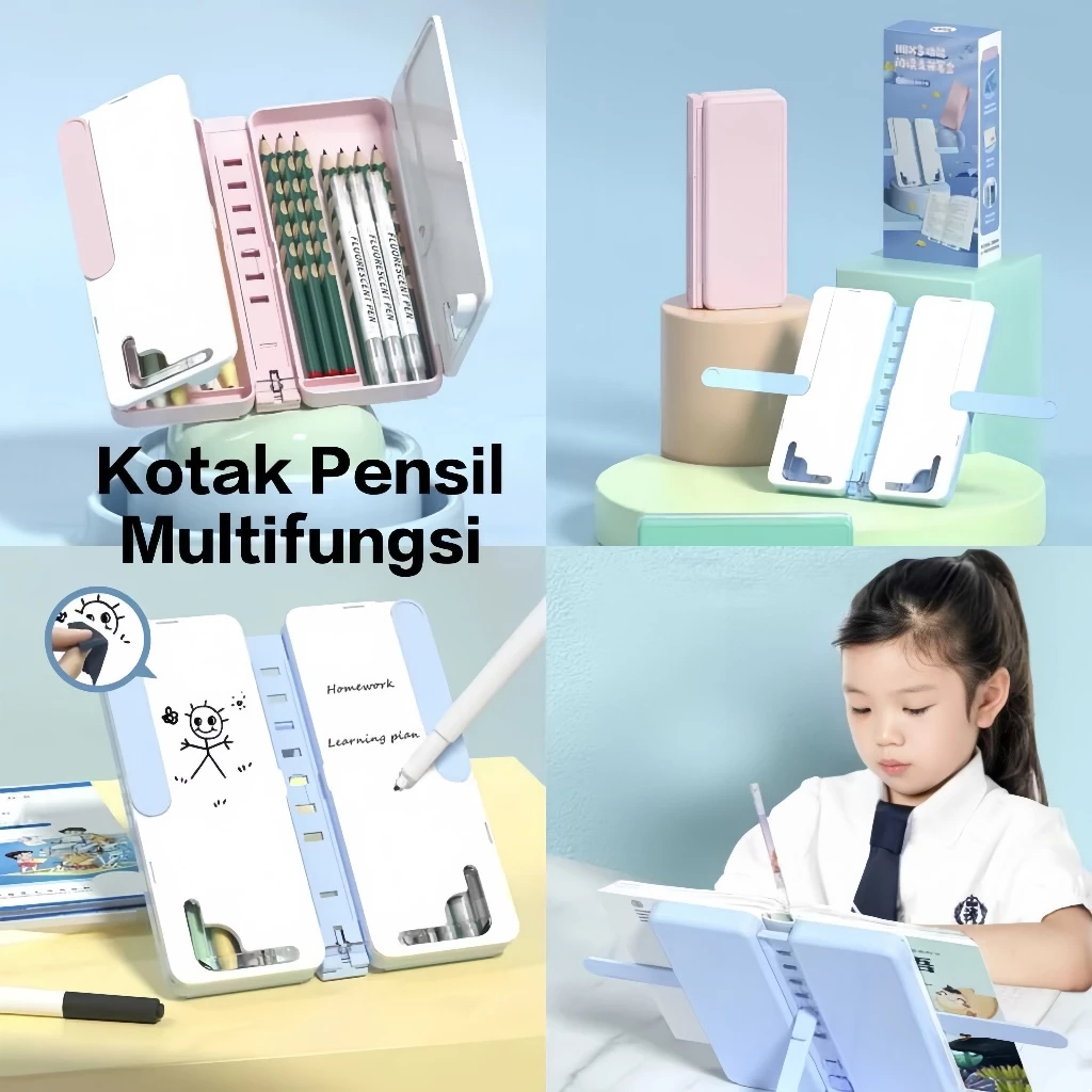 

Kotak Pensil Lipat Multifungsi Dengan Papan Tulis Dan Tatakan Buku / Tempat Pensil Serbaguna / Kotak Pensil Anak Sekolah TK SD