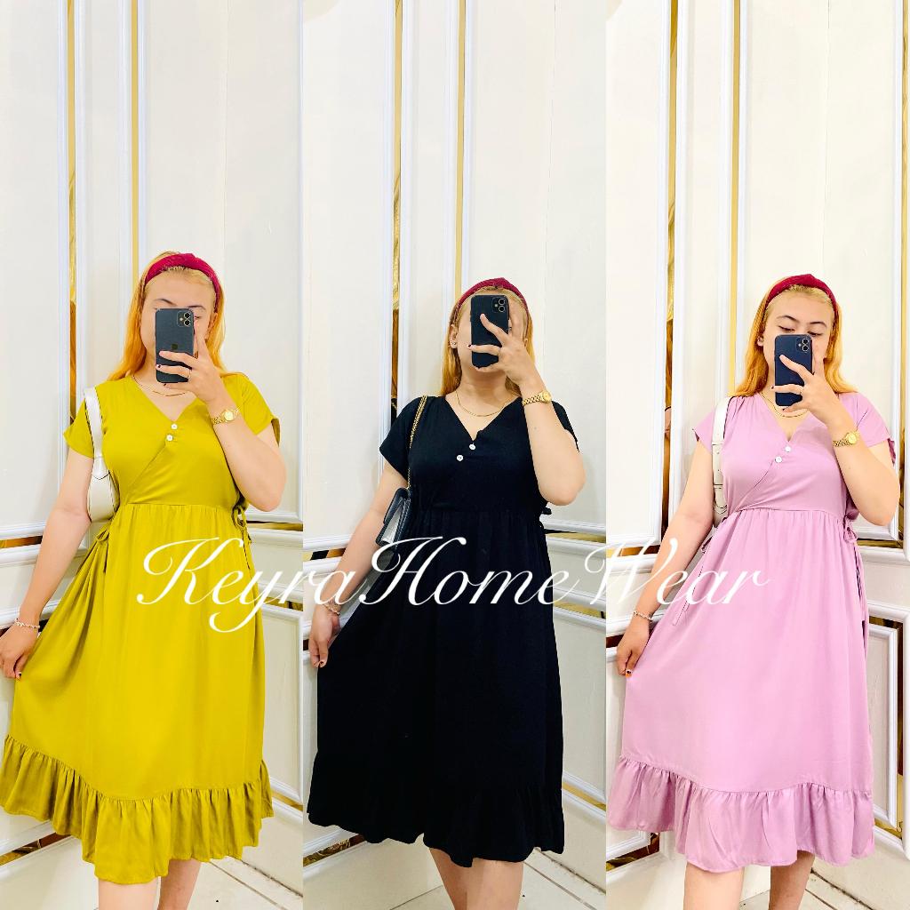 Keyra Dress Kimono Rayon Twill Polos Daster Kancing Rempel Rumbai Tali Samping Bumil Busui Friendly