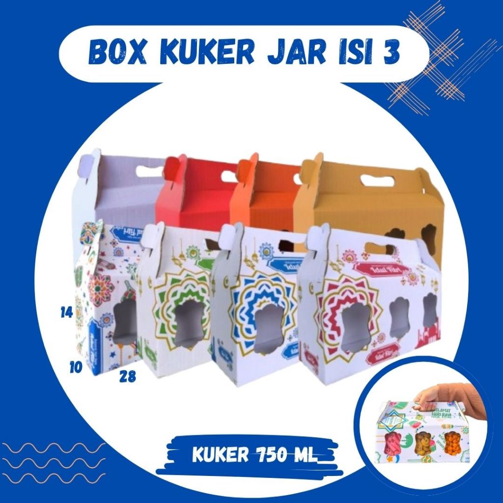 

Box Jinjing Kuker 28x10x14 Jinjing Jar (KUKER TOPLES JAR 750ml ISI 3) Box Jinjing Kardus Lebaran Idul Fitri Hampers Polos/Motif