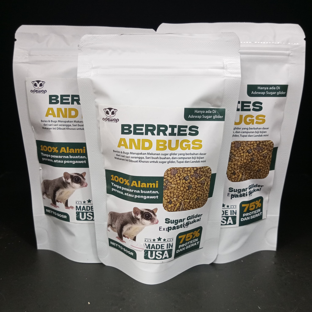 ADEWAP GLIDER Berries & Bugs Pellet Makanan Pellet + Serangga & Buah Kering Sugar Glider