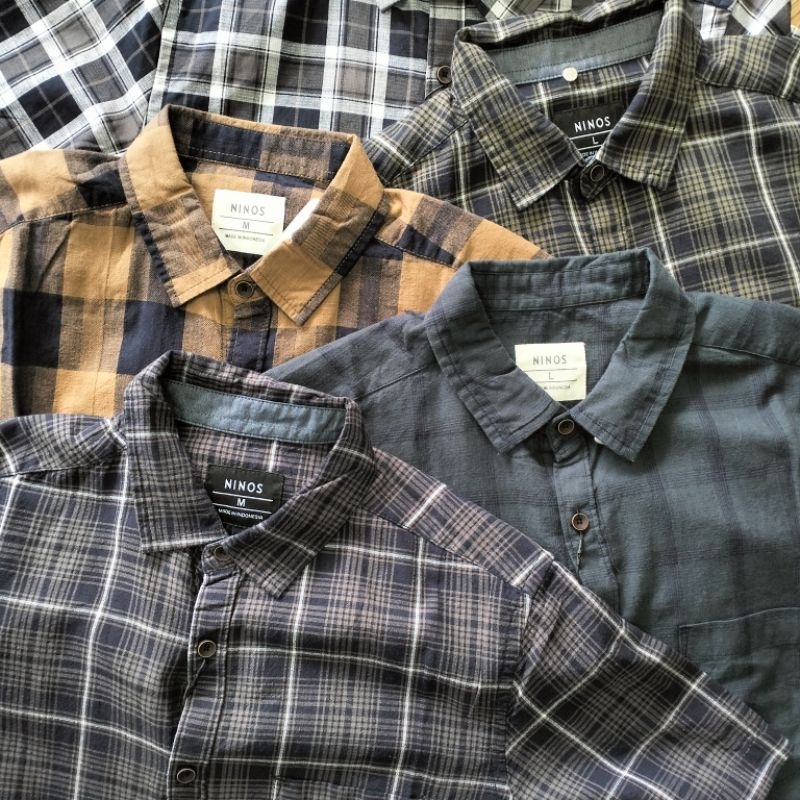 [NINOS](2)KEMEJA LENGAN PENDEK PRIA LAKI LAKI MOTIF KOTAK KOTAK BAHAN KATUN HALUS/ATASAN PRIA/HEM/KE