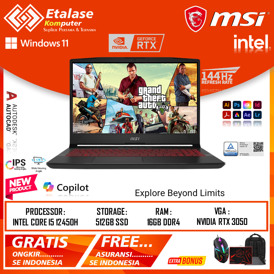 Laptop Gaming MSI Pulse 15 GL66 intel Core i5 12450H 16GB 1TB RTX3050-4GB 15.6 FHD WIN11HOME GREY