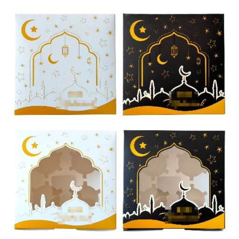 

Satuan- Box Kue Cupcake isi 4 (alas bisa dilepas) edisi Lebaran Idul Fitri Ramadhan/ Box Eggtart Puding jendela mika Lebaran