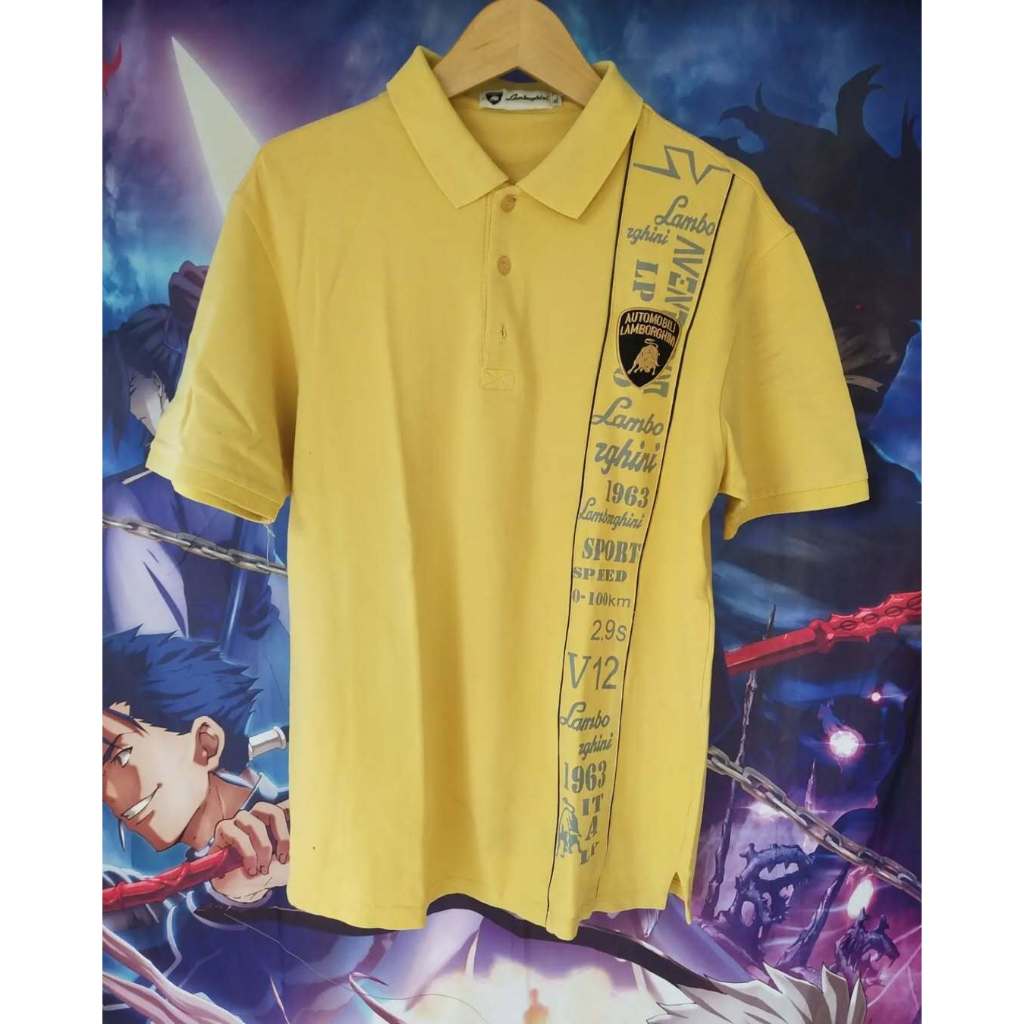 Vintage Lamborghini Yellow Polo Tee Official Merch Kaos Tshirt Original Second Merch Japan Korea Bra