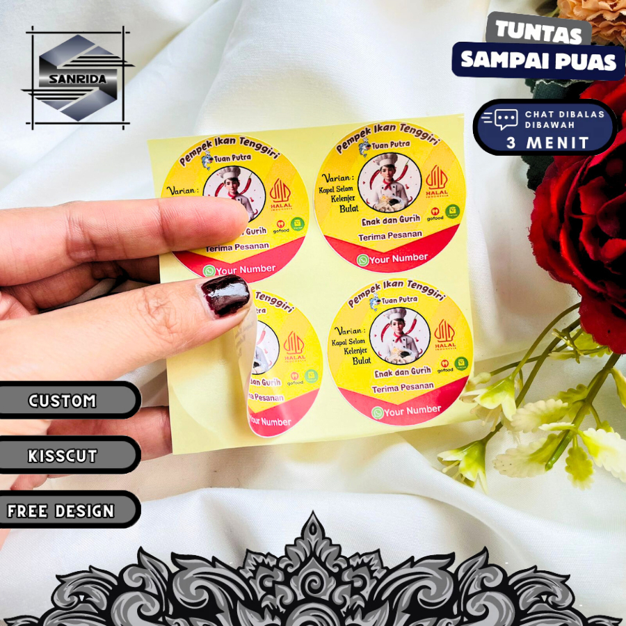 

Stiker Murah Print Sticker Label UMKM Kemasan Makanan Pempek Tekwan Chromo Bulat Free Desain Custom