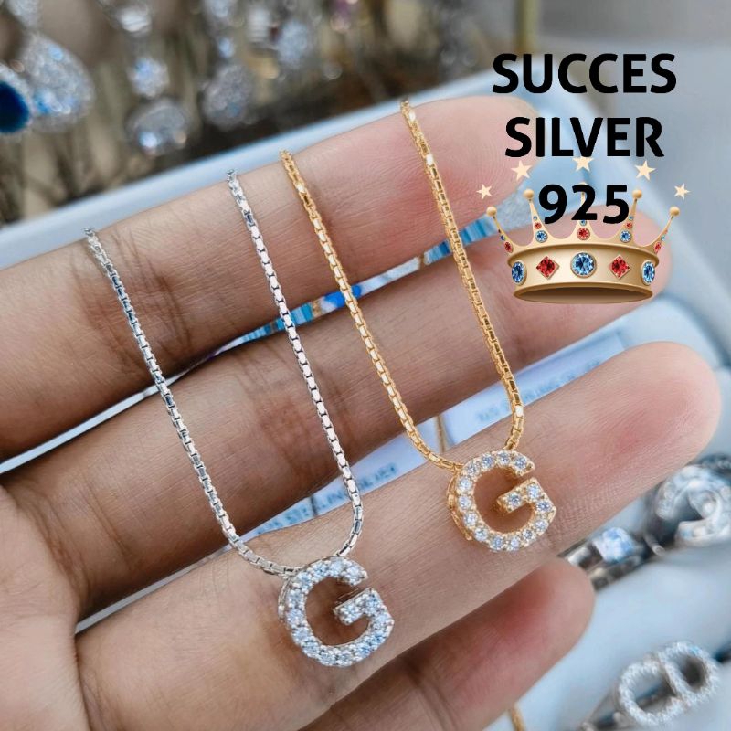 KALUNG PERAK ASLI 925 LAPIS EMAS VARIASI ITALI+ HURUF G