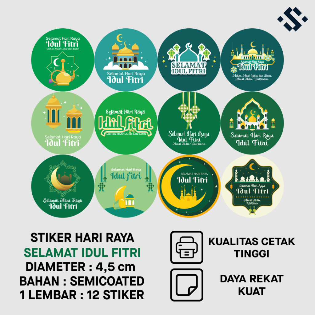 

Sticker Label Segel Tag Amplop Ucapan Selamat Idul Fitri 4,5 cm ( 1 lembar isi 12 stiker )