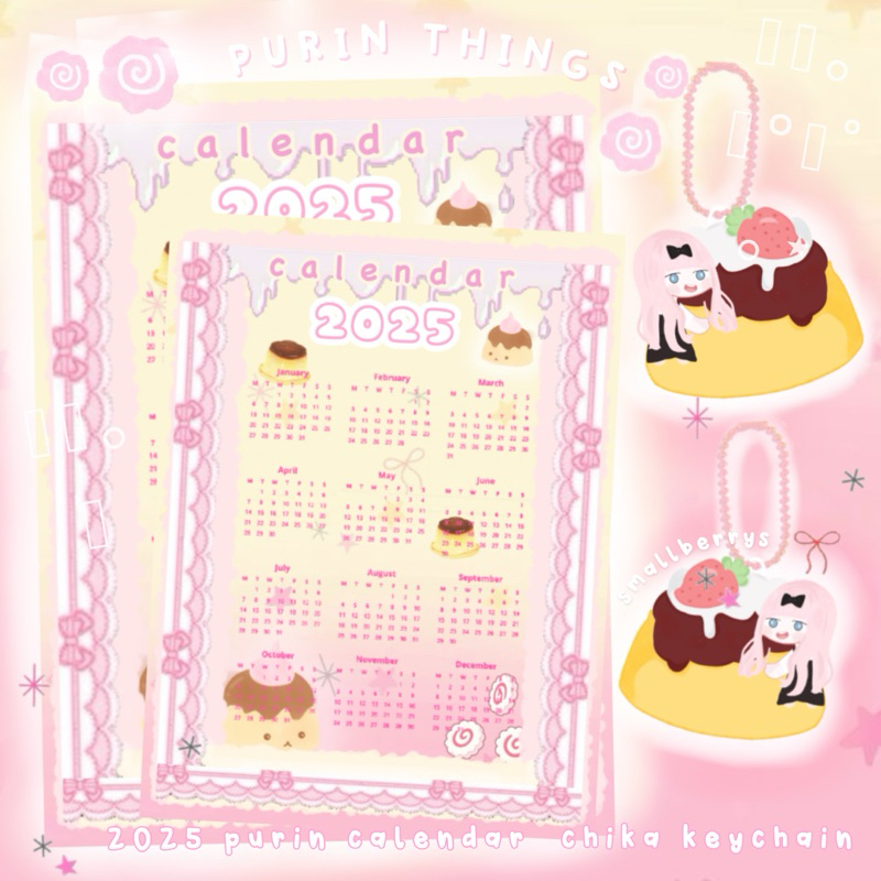 

cute purin pudding calender and keychain