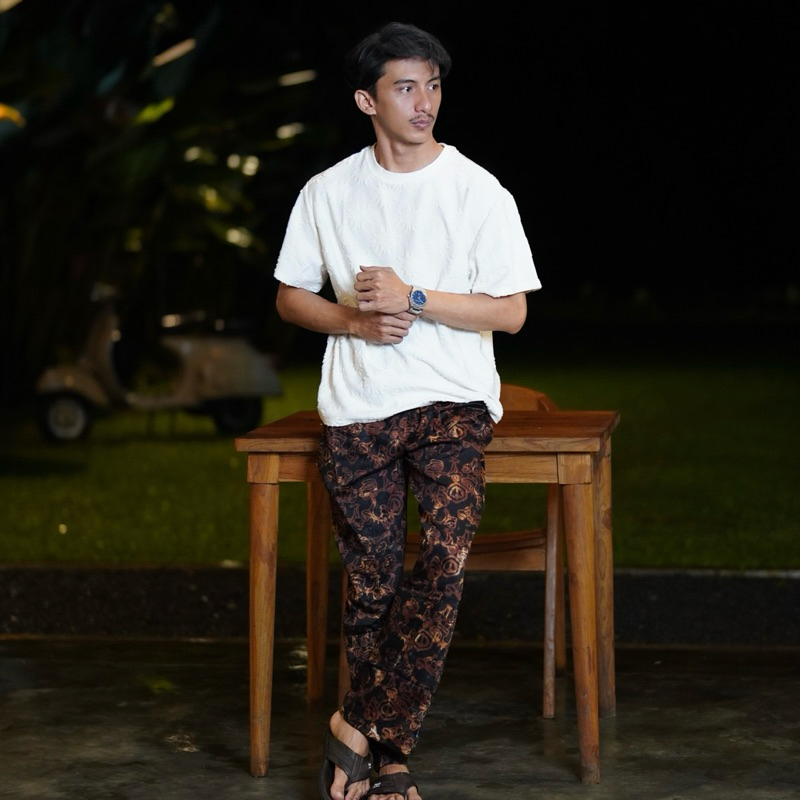 Batik Cap Pria Celana Batik Cap Pria Panjang Tebal Motif Abstrak Casual Coklat Abstrak Pria Panjang 