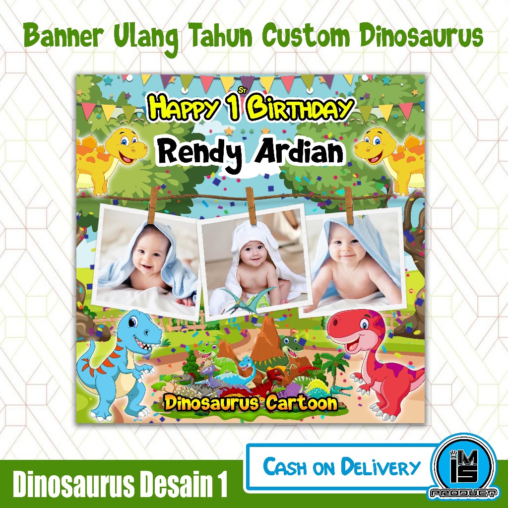 spanduk banner ulang tahun dinosaurus custom foto