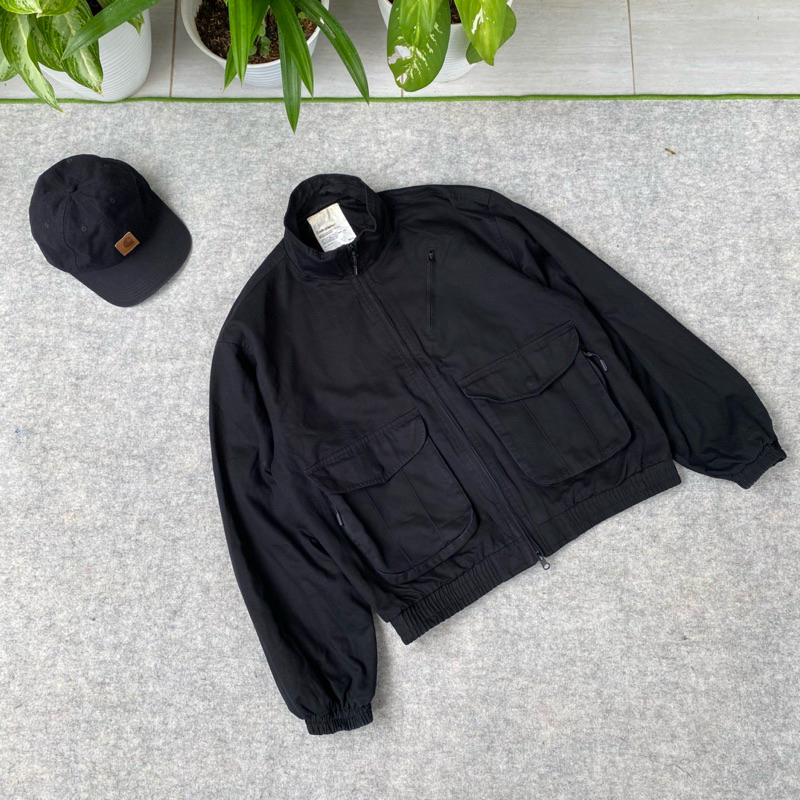 jacket outer utility full black 2  big pocket code graphy cakep banget