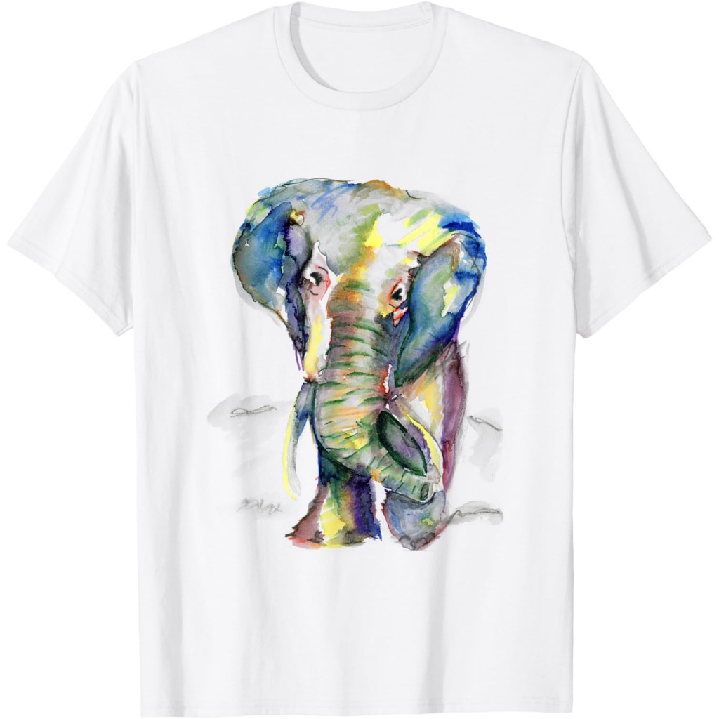 Gajah Pecinta Hewan Putih Berwarna-warni Lukisan Hadiah Kaos