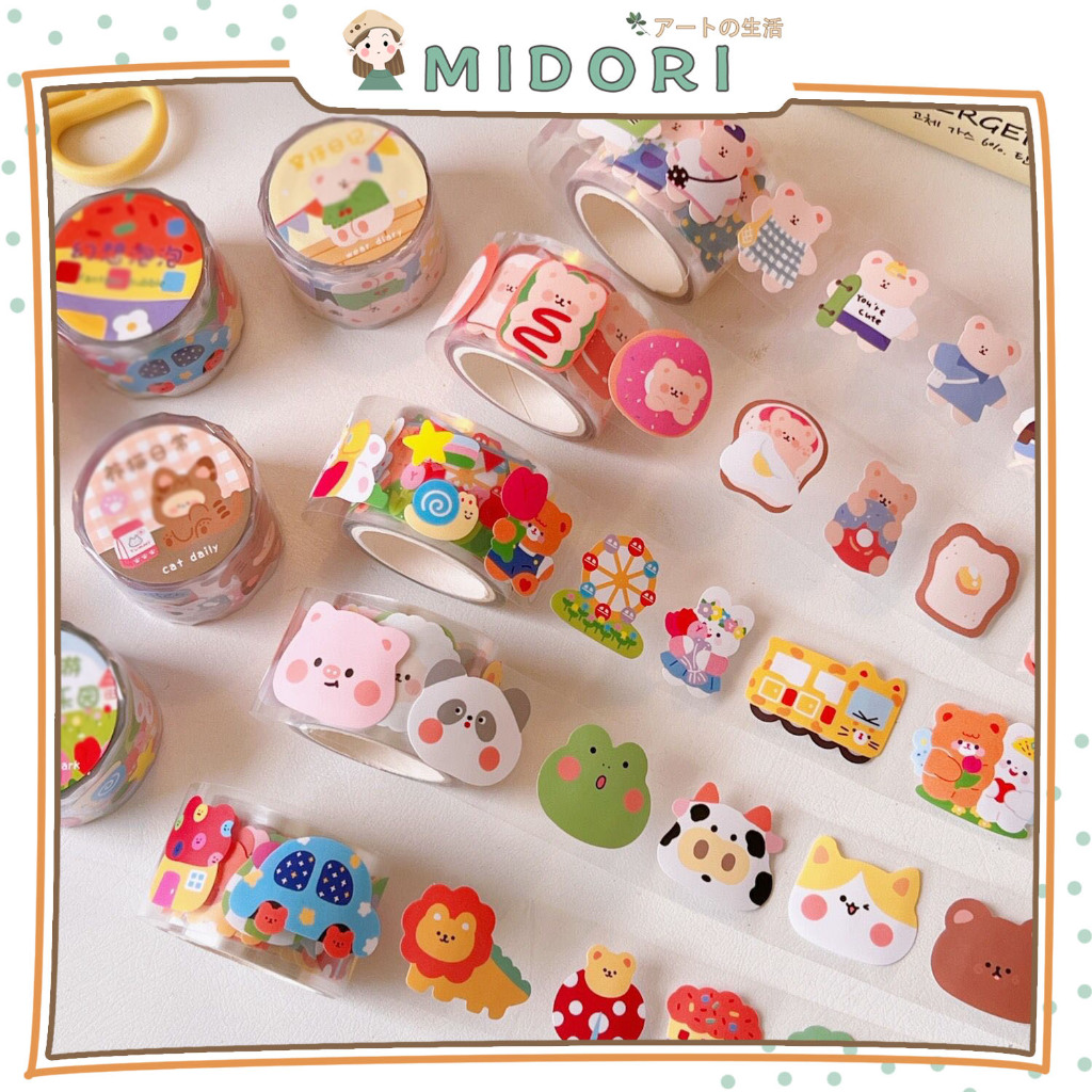 

[MIDORI] 1 Rolls STIKER ANIMAL BEAR PUPPY Tape Deco Masking Tape Jurnal DIY Scrapbook Solatip - A0061