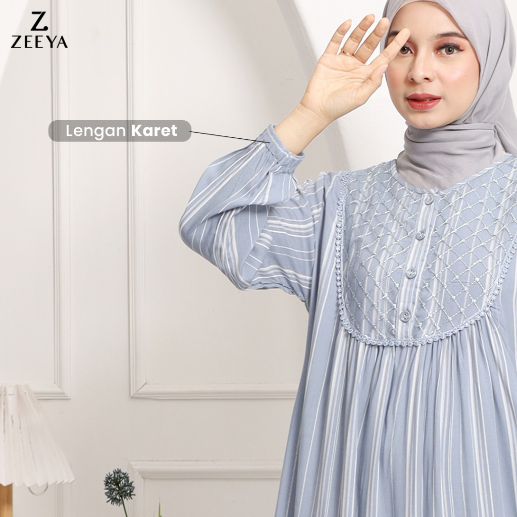 ORIGINAL ZEEYA COLLECTION AIRA GAMIS MIDI BAJU DRESS GAMIS WANITA MOTIF GARIS BAHAN RAYON VISCOSE