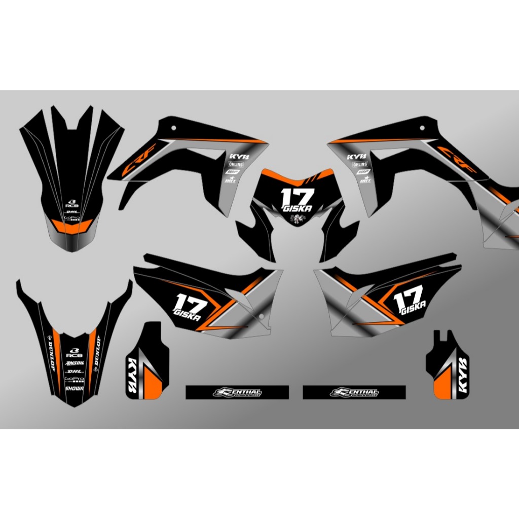 Decal CRF 150l Sticker Striping Stiker CRF 150L hitam abu kombinasi orange