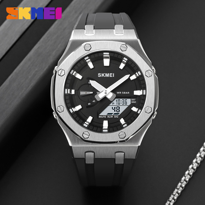 SKMEI 2243 Original Jam Tangan Dual Time Pria Silicon Tahan Air
