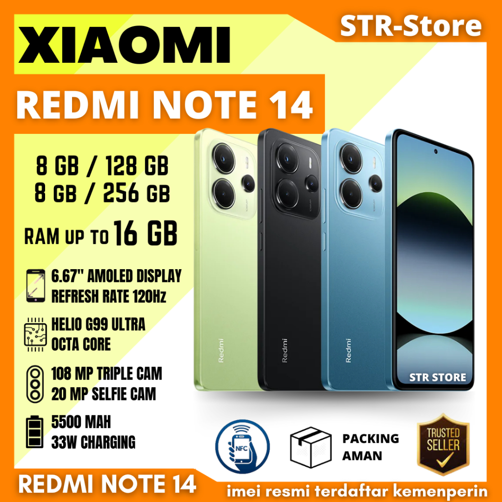 XIAOMI REDMI NOTE 14 8/256 GB GARANSI RESMI XIAOMI ANDROID NOTE 14 8/128 GB - XIAOMI REDMI NOTE 14
