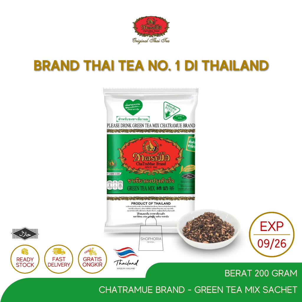 

ChaTraMue Brand Thai Green Tea Mix Kemasan Pack 200 Gram Original Thailand Teh Hijau Susu Milk Bubuk Powder 200g 200gram 200gr 200 gr