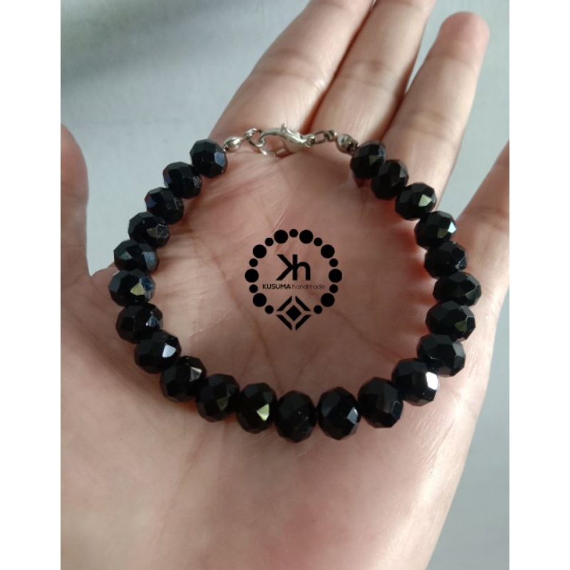 gelang batu kristal ceko 8mm warna hitam