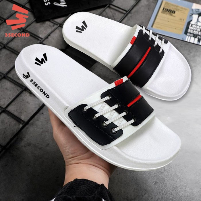 sandal slop pria 3second sendal slip on wanita three second fullblack sandal slide