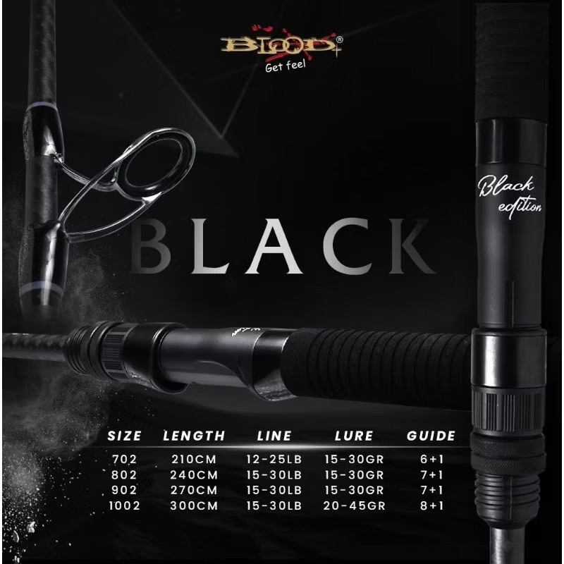 Joran laut blood black 240, 270 , 300 cm ,carbon solid . joran laut kuat dan murah