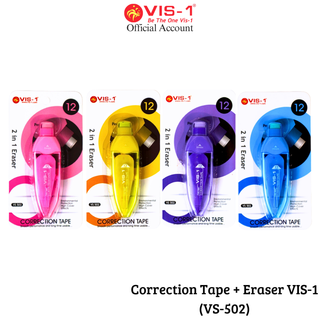 

VIS-1 Correction Tape VIS-1 VS 502 / Tipe Ex Kertas + Penghapus / Stipo Kertas / Tipex