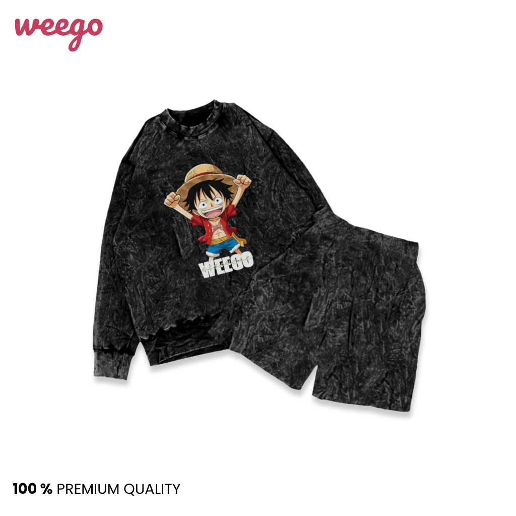 WEEGO - Setelan Kaos Anak Washing Lengan Panjang - Setelan Kaos Lengan Panjang Motif One Piece Celan