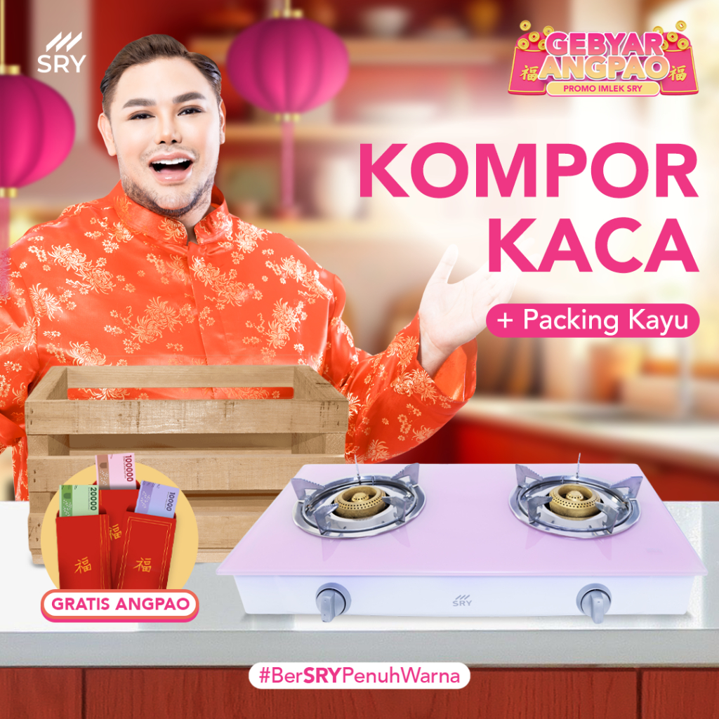 SRY Kompor Kaca + Packing Kayu | Kompor Kaca 2 Tungku | Kompor Gas 2 Tungku | Kompor 2 Tungku