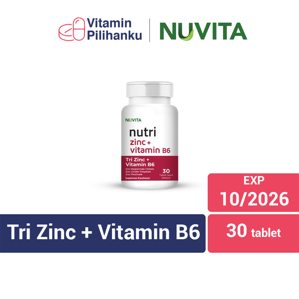 Nuvita Nutri Zinc + Vitamin B6 Tri Zinc Vitamin B6 Suplemen Vitamin Zinc 30 tablet salut selaput