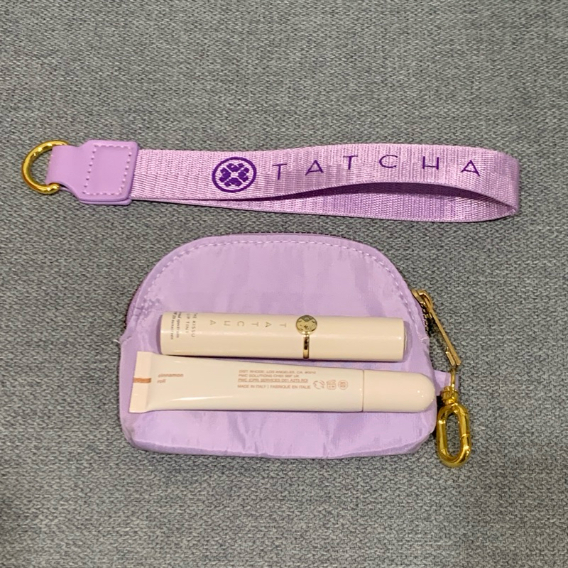 Tatcha Makeup / Cosmetic Pouch Canvas Satin Leather