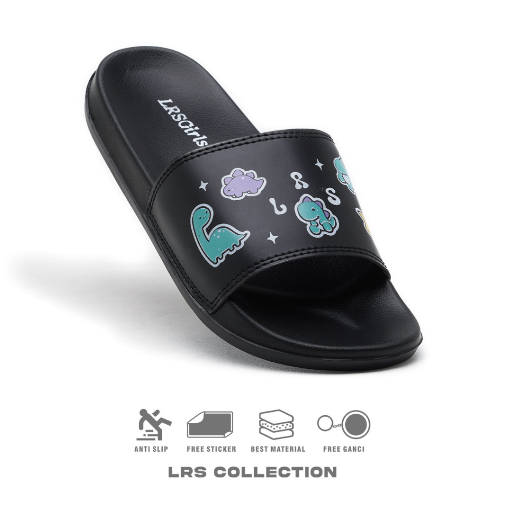 Lrs Collection - Sandal Apatosaurus Slide Casual LRS Sandal Hitam Antis Slip