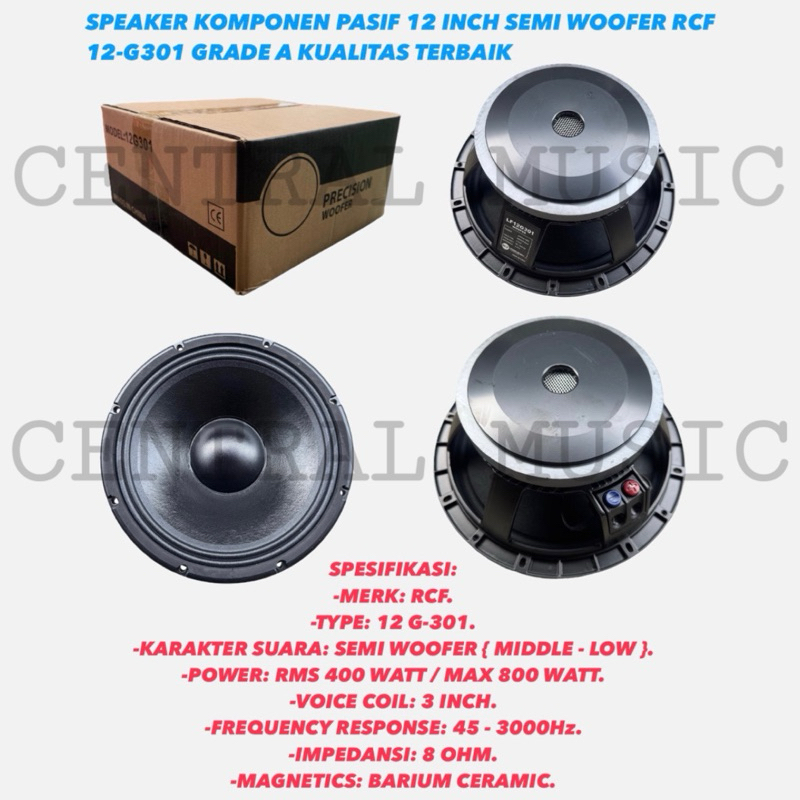 SPEAKER KOMPONEN PASIF 12 INCH SEMI WOOFER RCF 12-G301 GRADE A KUALITAS TERBAIK