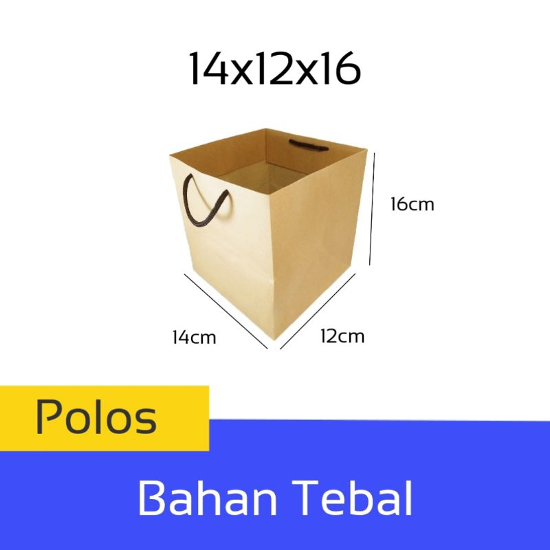 

Paper Bag Coklat Polos Custom Kado Bahan Tebal Ukuran 14x12x16