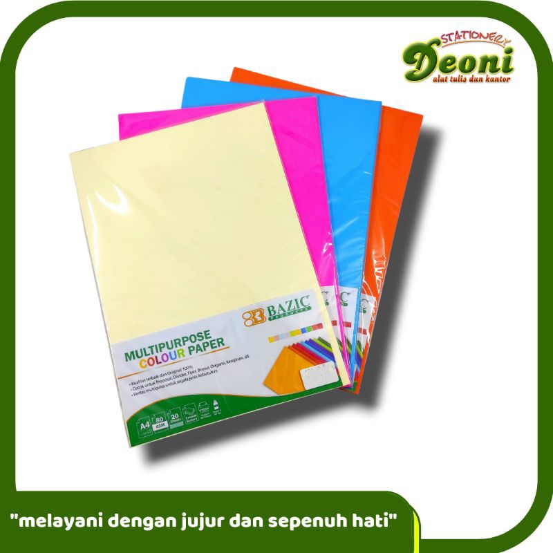 

BAZIC Multipurpose Colour Paper Kertas Hvs Warna A4 80gsm 20 Lembar BZ051