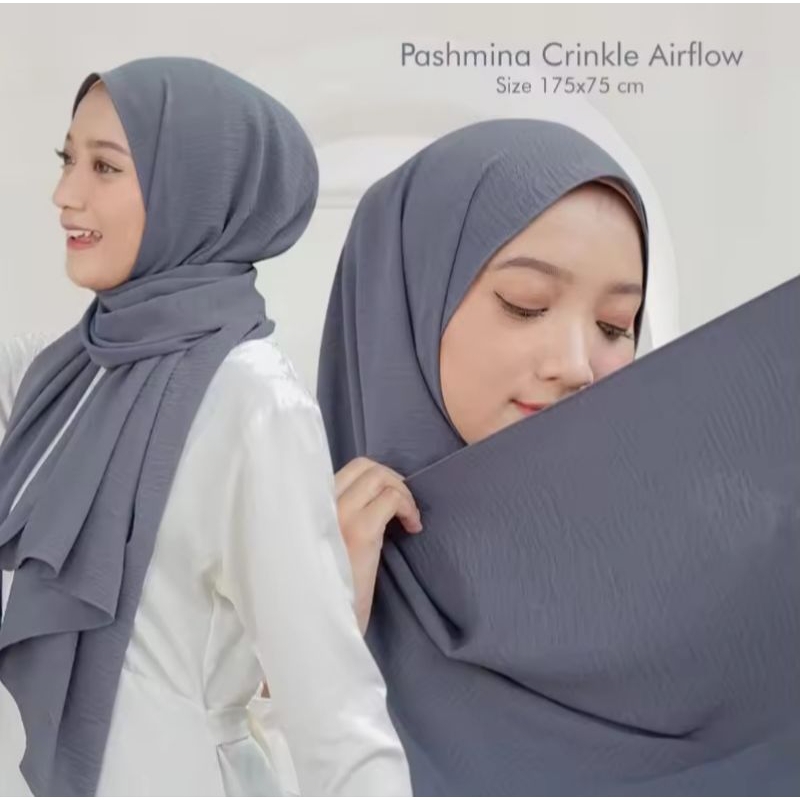 Pashmina Kerudung Syari Instan Crinkle Airflow Premium Wanita - Muslim Fashion Bergo Cantik - Hitam 