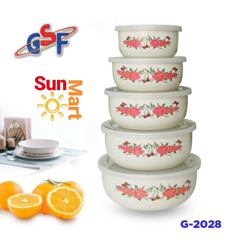 RANTANG BUNGA SUSUN 5 MANGKOK SET BERANAK GSF MANGKUK PENYIMPANAN MAKANAN MOTIF BUNGA GSF / MIXING B