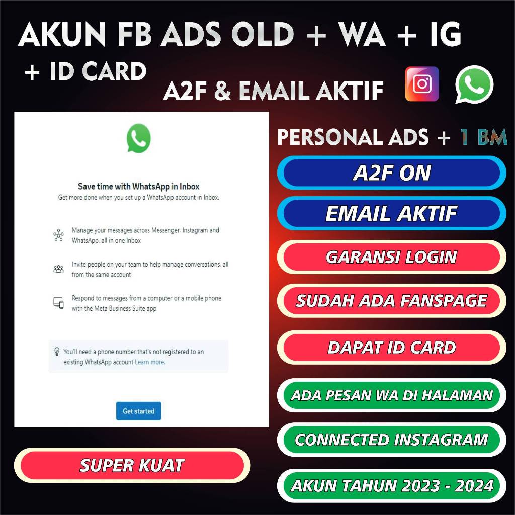 Akun FB Ads Tua + ID CARD + WA + IG + 1 BM Berhalaman, A2F ON Dan Email Aktif