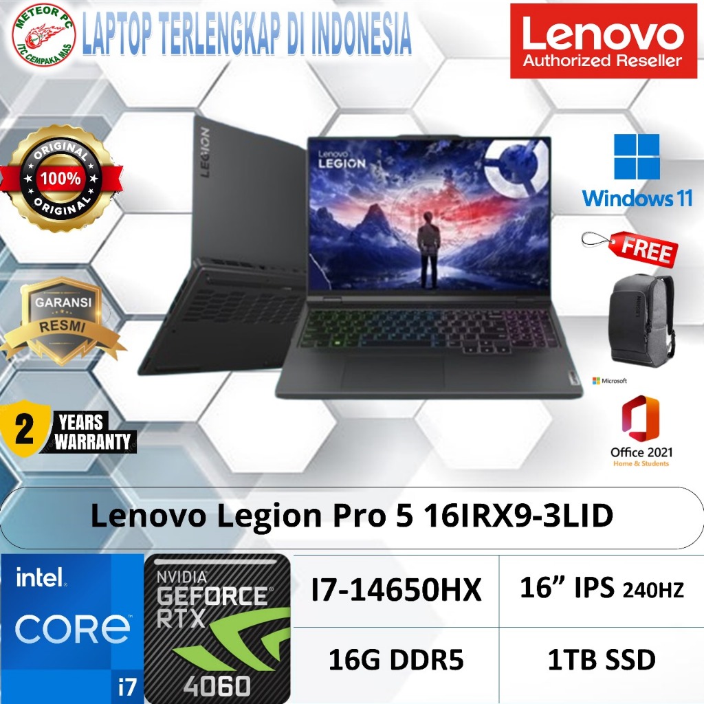 lenovo legion pro5-3lid/core i7-14650hx/16gb/1tbssd/win11+ohs2021 vga 8gb rtx4060 15inci/onyx grey