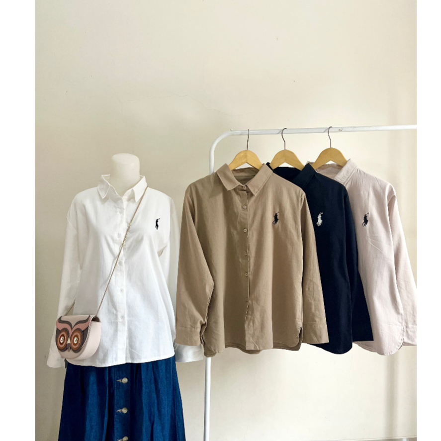 atasan kemeja bordir polo premium /atasan kemeja wanita lengan panjang / atasan kemeja wanita polo /