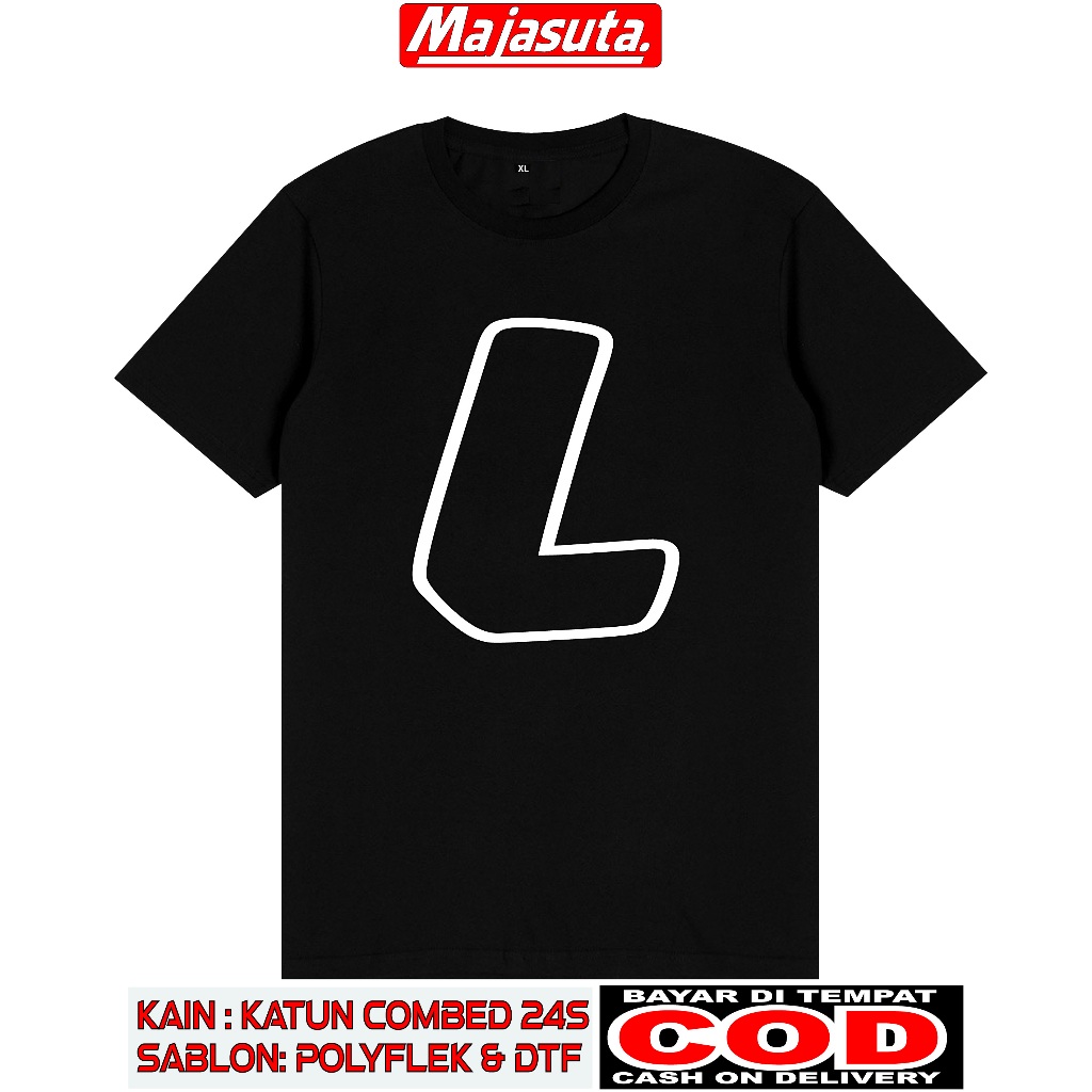 KAOS LOGO INISIAL ''L''  KATUN COMBED 24S TEBAL//BISA COD//KAOS DISTRO//KAOS PREMIUM//
