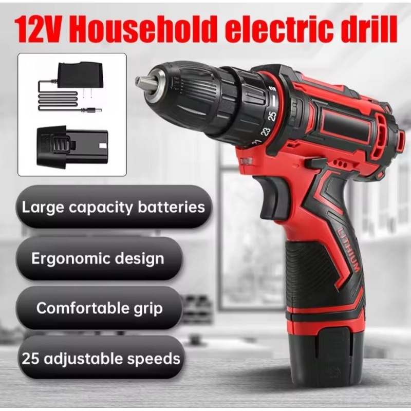mesin bor baterai tangan bor listrik portable cordless drill bor tangan wireless obeng screwdriwer e