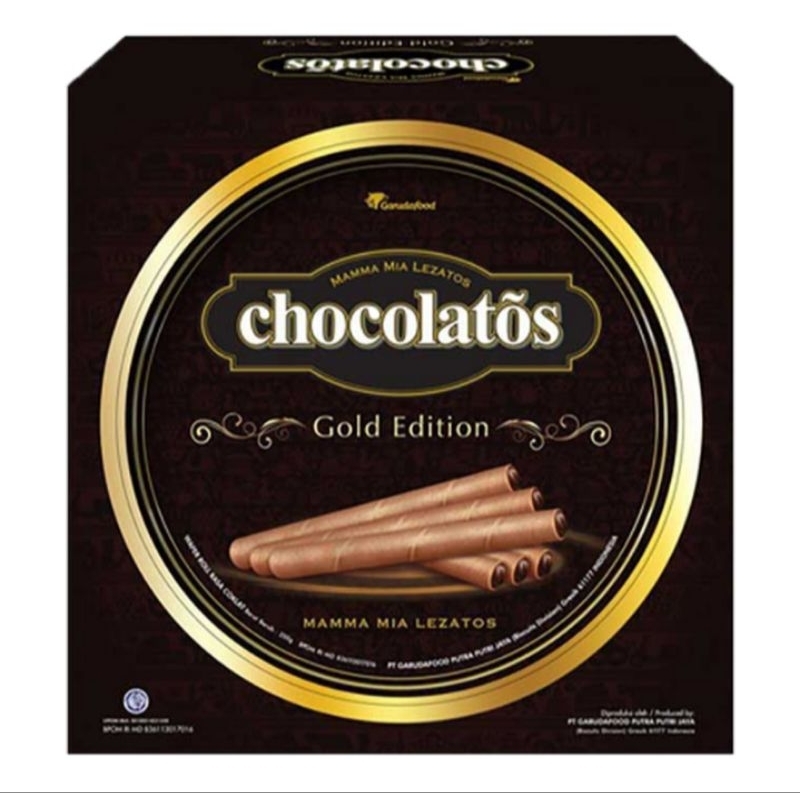 

Gery Chocolatos Gold Edition wafer roll coklat kemasan kaleng 350 gram