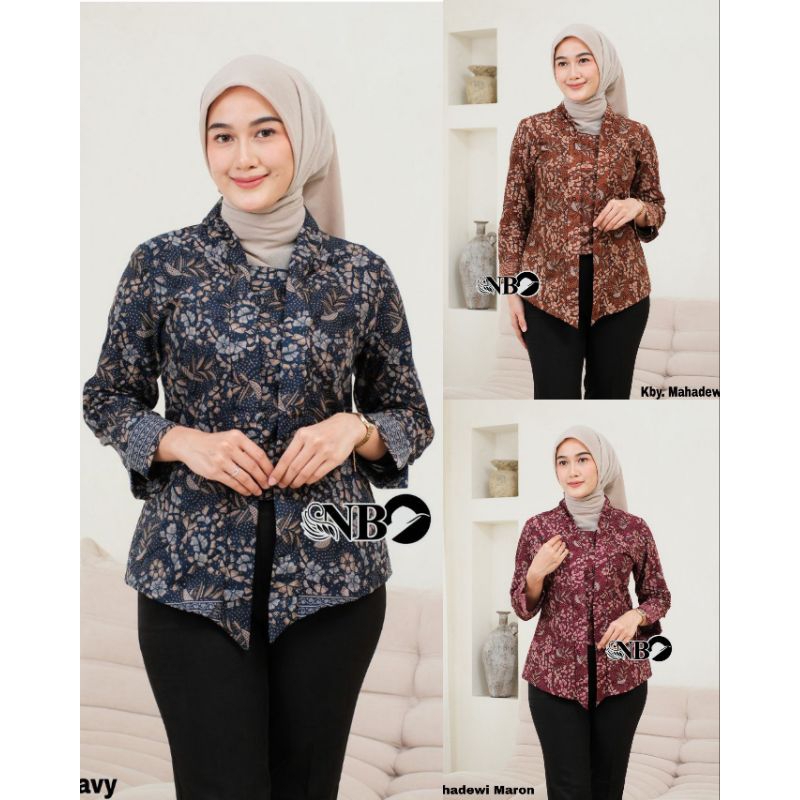 Kebaya Batik Wanita Modern Lengan Panjang puffy Blouse Batik Baju Kerja Wanita Modern